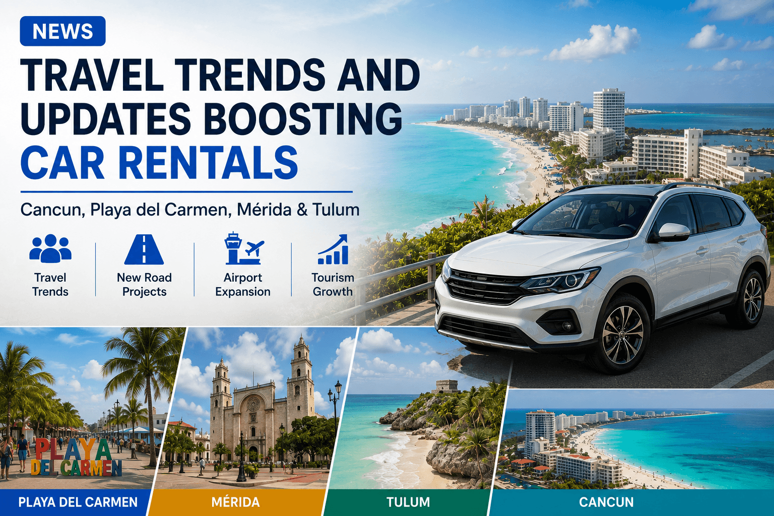 Tourism Growth, New Road Projects and Travel Trends Boost Car Rentals in Cancun, Playa del Carmen, Tulum and Mérida