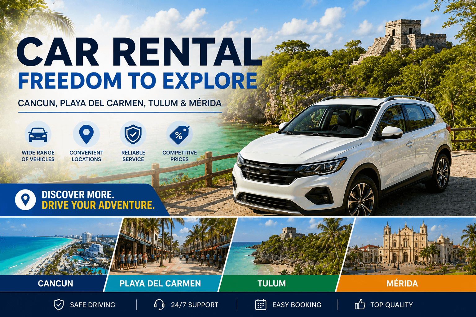 Why Renting a Car in Cancun, Playa del Carmen, Tulum and Mérida is the Best Way to Explore Mexico