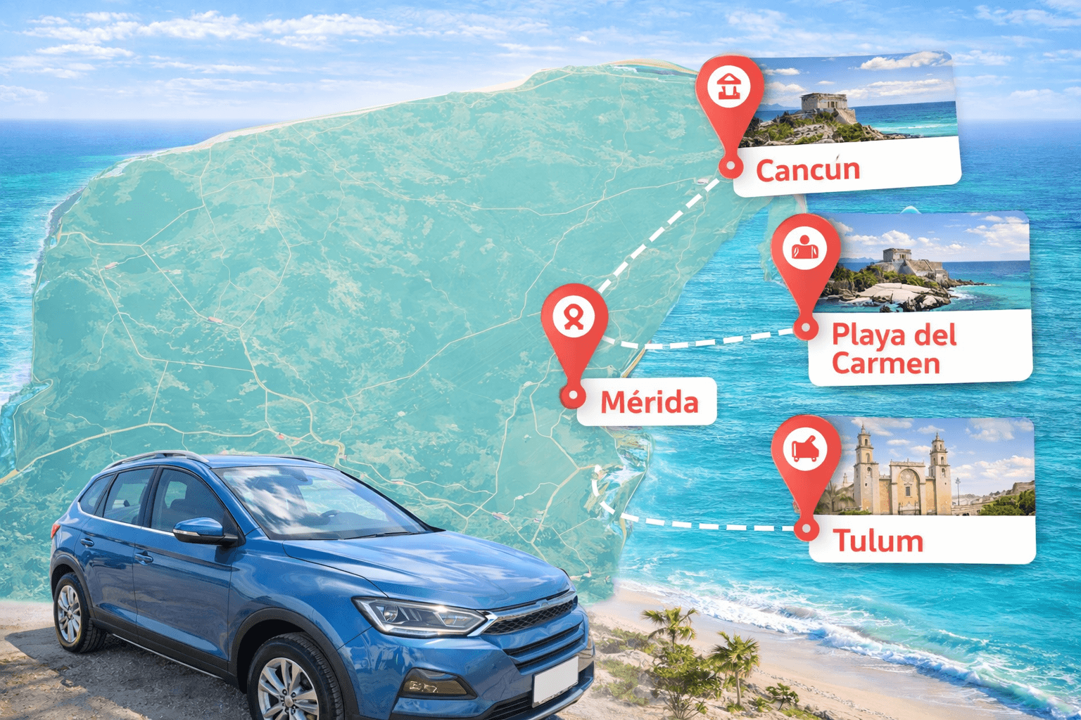 Top Destinations to Explore by Car in Cancun, Playa del Carmen, Tulum and Mérida