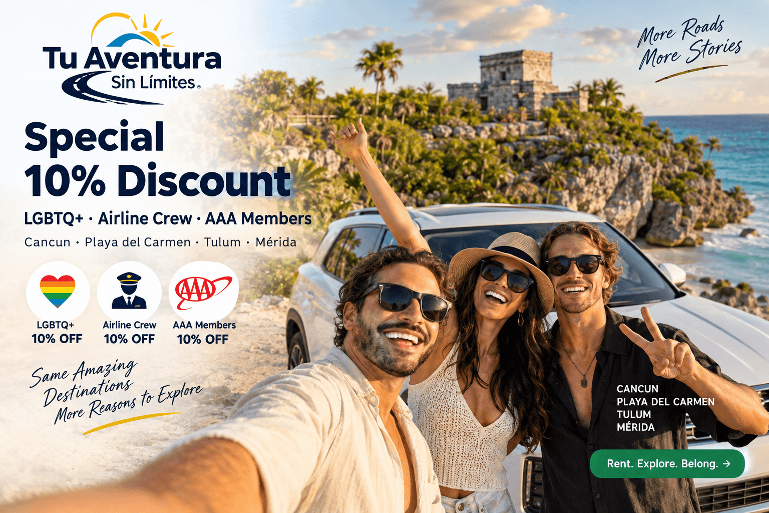 Save 10% on Your Mexico Car Rental: Exclusive Offers for LGBTQ+, Airline Crew & AAA Members