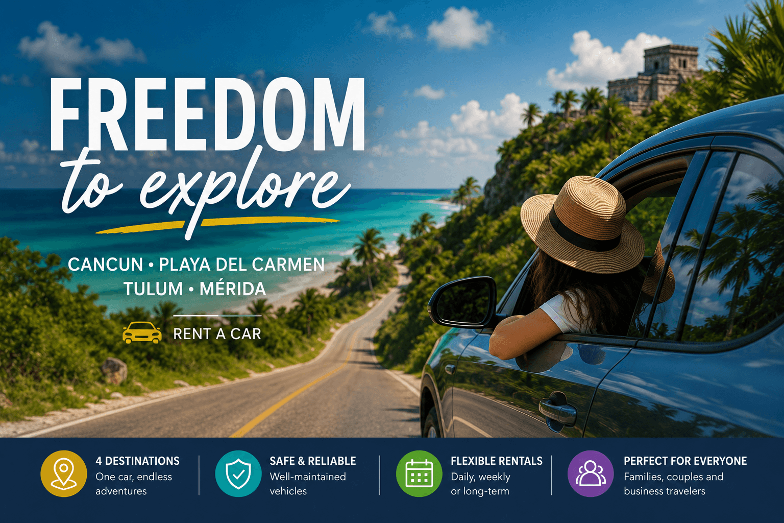 Explore Cancun, Playa del Carmen, Tulum & Mérida by Rental Car
