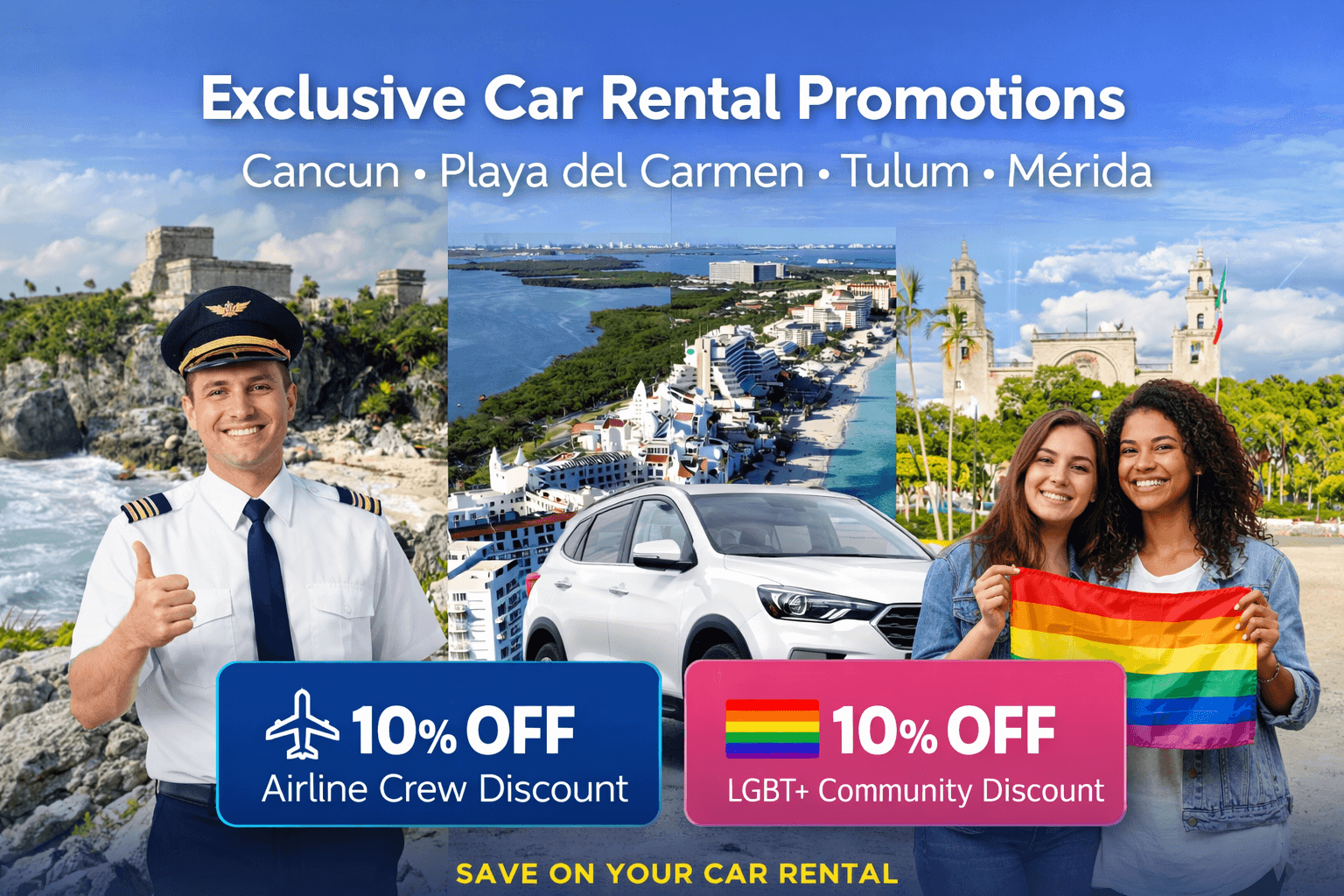 Exclusive Car Rental Deals and Promotions in Cancun, Playa del Carmen, Tulum & Mérida
