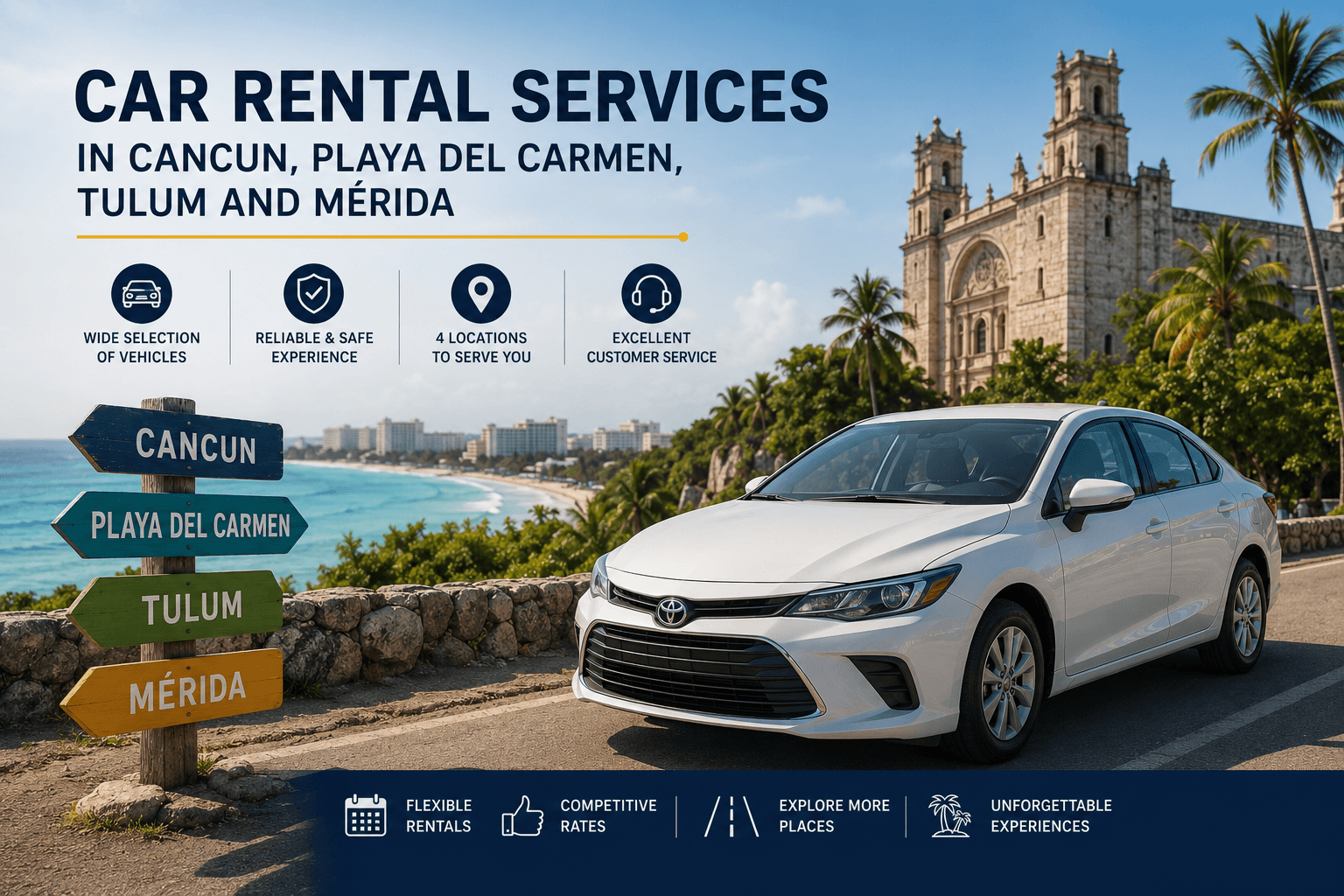 Complete Car Rental Services in Cancun, Playa del Carmen, Tulum and Mérida